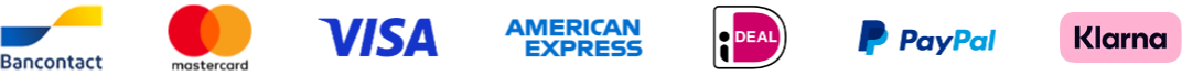 Nous acceptons Bancontact, VISA, MasterCard, American Express, Klarna, Paypal ou Cartes Bancaires.